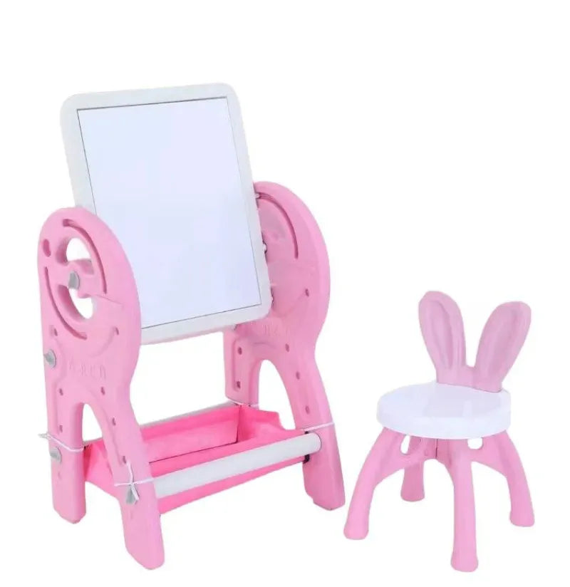 Set masa si scaun pentru copii, interactiva 2 in 1 cu tabla de scris si masa lego, cu 2 carioci si jucarii lego incluse