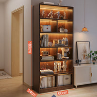 Bibliotecă cu 6 rafturi deschise, cadru lemn – alb/stejar negru, 180x60x24 cm - imagine 4
