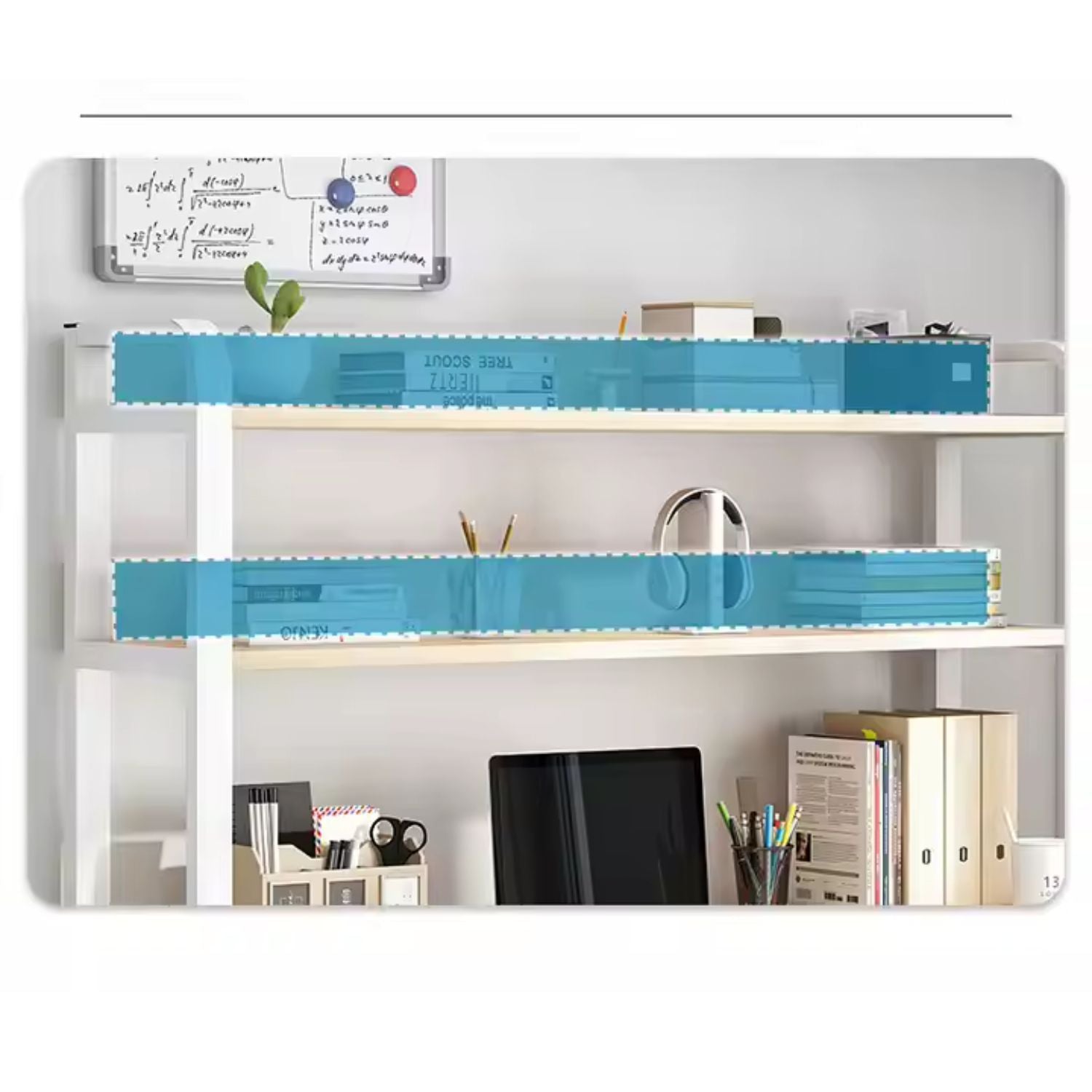 Birou cu rafturi integrate pentru laptop sau calculator – 2 polițe de depozitare, cadru metalic – stejar/gri, 140x60 cm