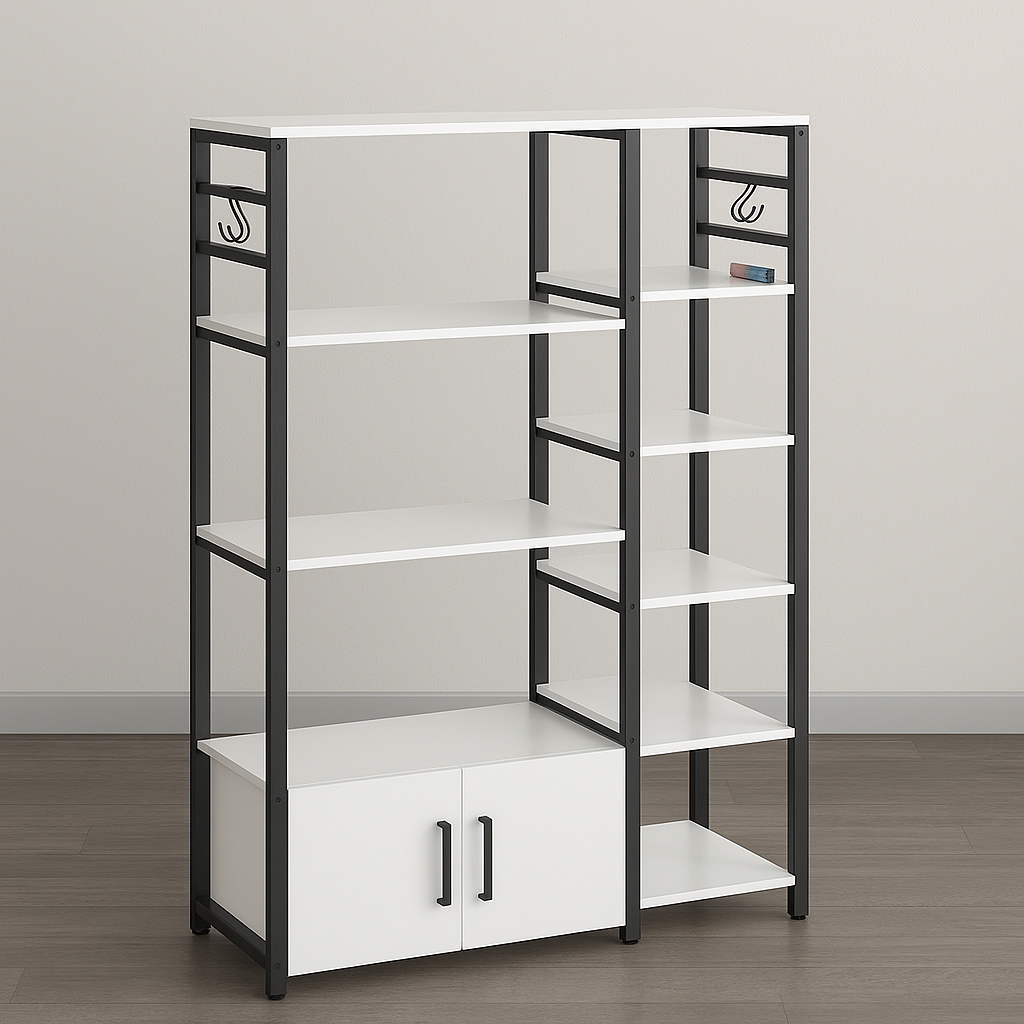 Dulap de bucătărie cu 8 rafturi și 2 uși, cadru metalic, PAL 18 mm, 140,7 x 83,6 x 30,2 cm