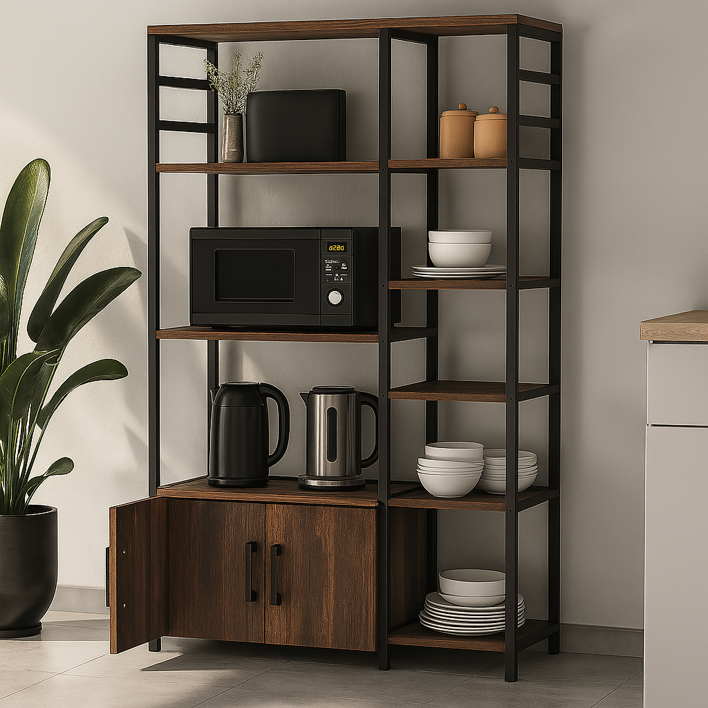 Dulap de bucătărie cu 8 rafturi și 2 uși, cadru metalic, PAL 18 mm, 140,7 x 83,6 x 30,2 cm