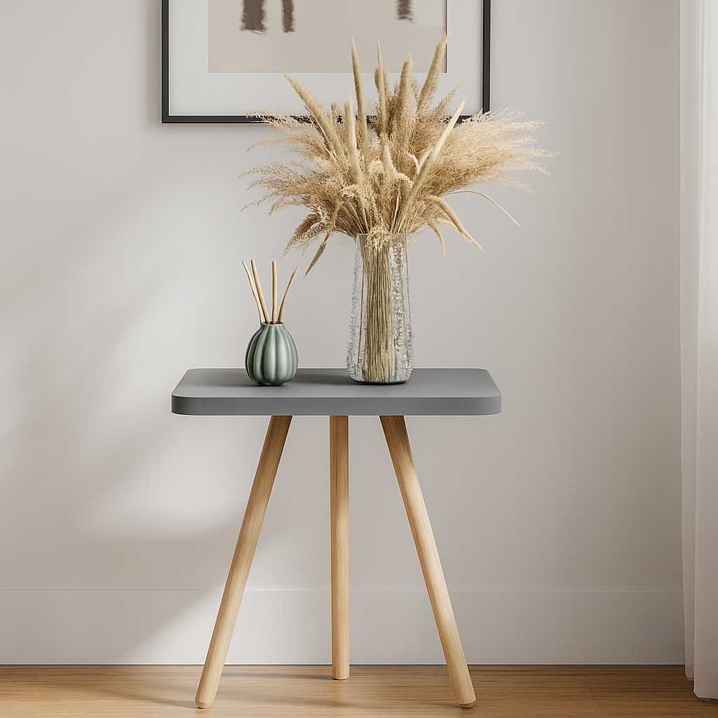 Masuta decorativa cu picioare din lemn, 34 x 34 cm, stil nordic