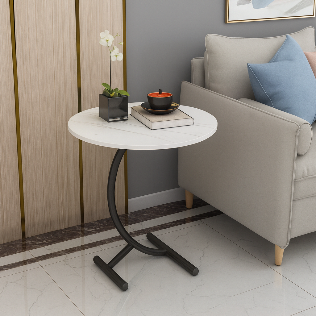 Masa rotunda din otel inoxidabil, model marmura alba 40x57 cm