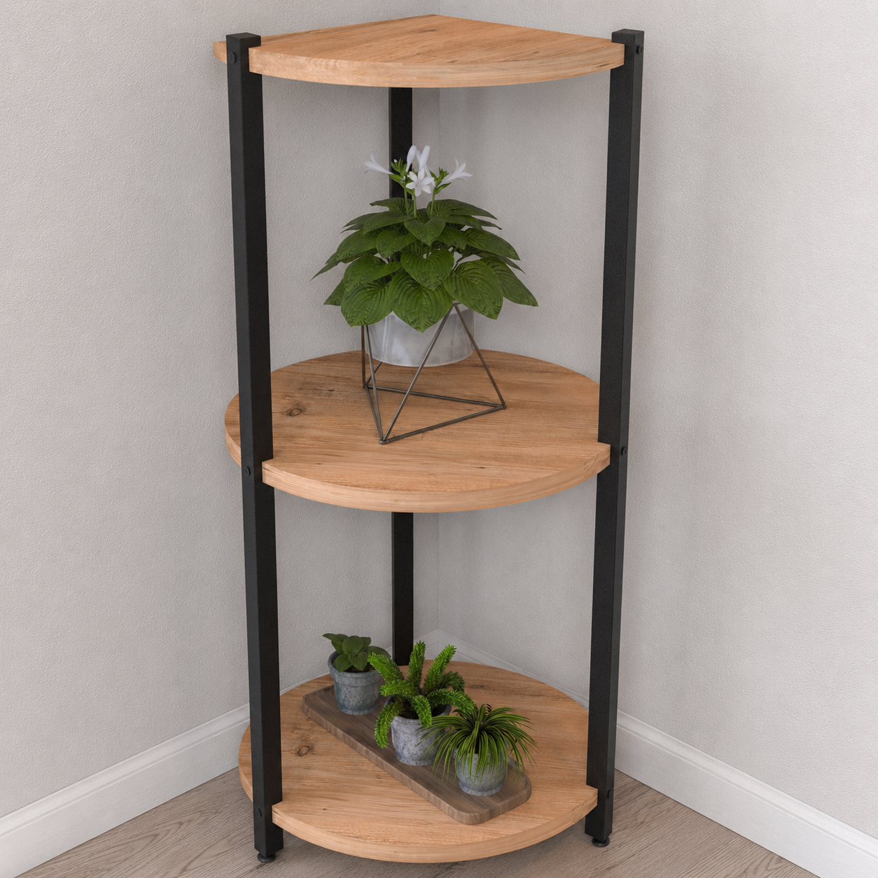 Suport flori si vase Lale cu 5 nivele, etajera decorativa pentru plante carti sau obiecte, cadru metalic + PAL melaminat 18 mm 40 x 160 cm, potrivita living balcon sau birou, stil modern scandinav