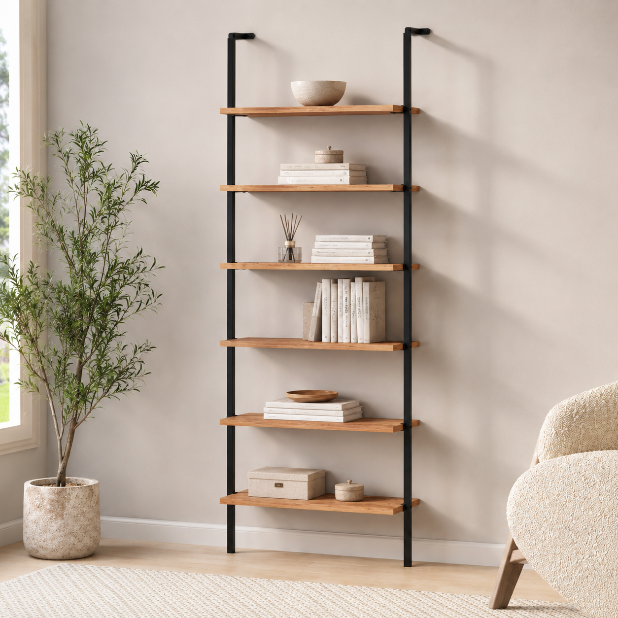 Biblioteca de Perete cu 6 Rafturi, Cadru Metalic, PAL 18 mm, 60 x 20 x 181 cm - imagine 2