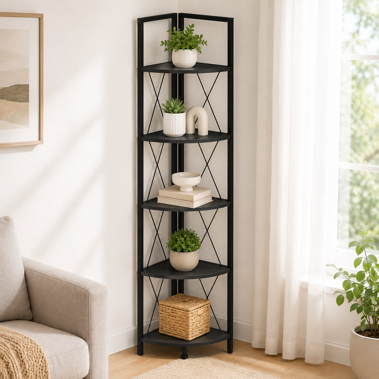 Suport de Colt pentru Plante cu 5 Rafturi, Cadru Metalic, 34 x 160 cm - imagine 2