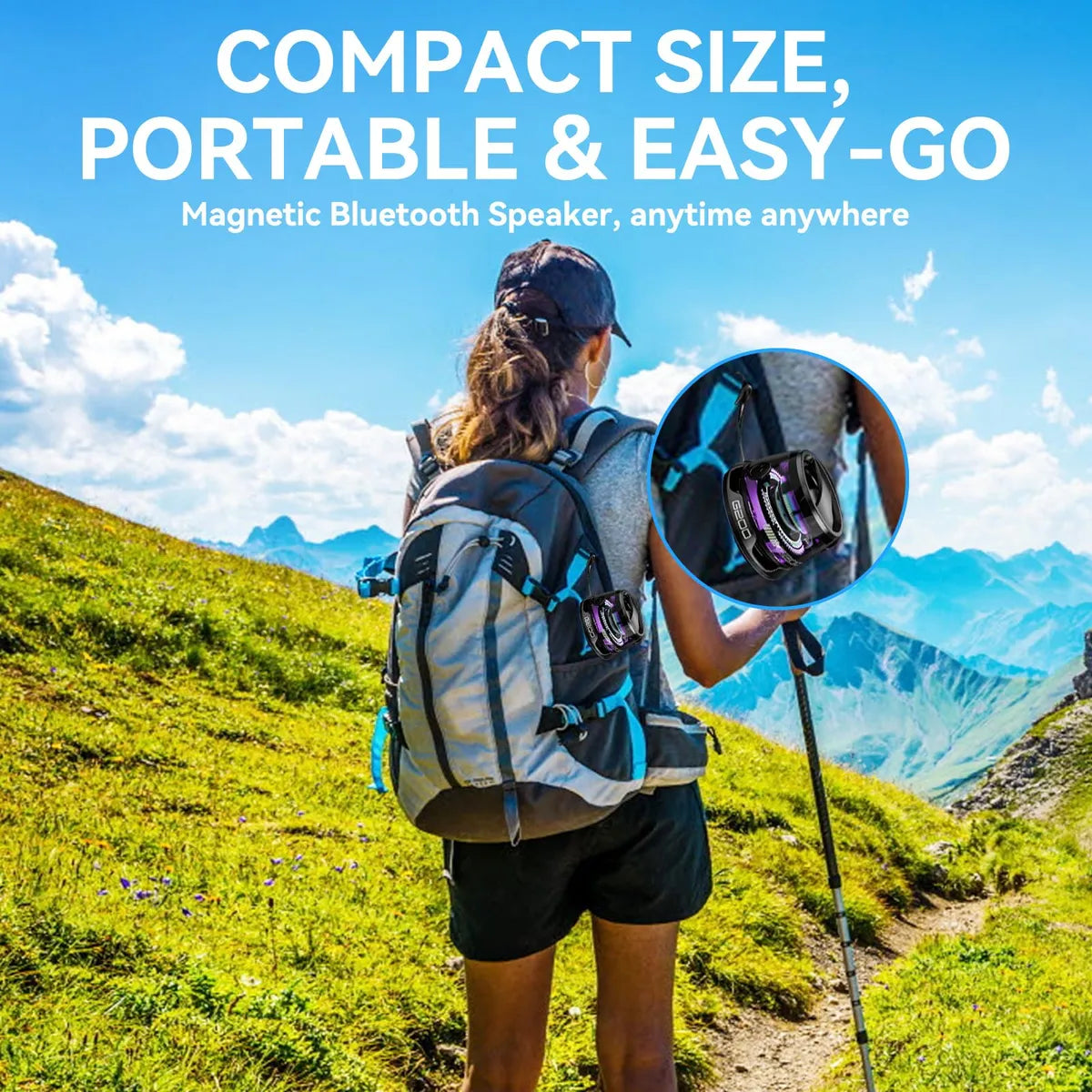 Boxa Portabila Bluetooth Rezistenta la Apa IPX7 cu Magnet, Atasare Magnetica pentru Telefoane & Suprafete Metalice, Sunet Surround 3D, Iluminare RGB, TWS Dual Channel, Negru