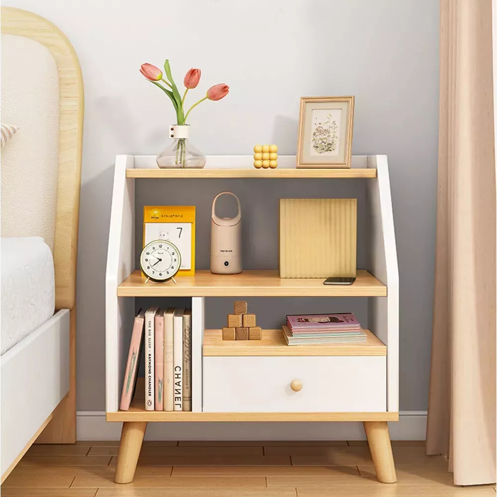 Noptiera moderna cu 3 polite si un sertar, 40x30x53cm