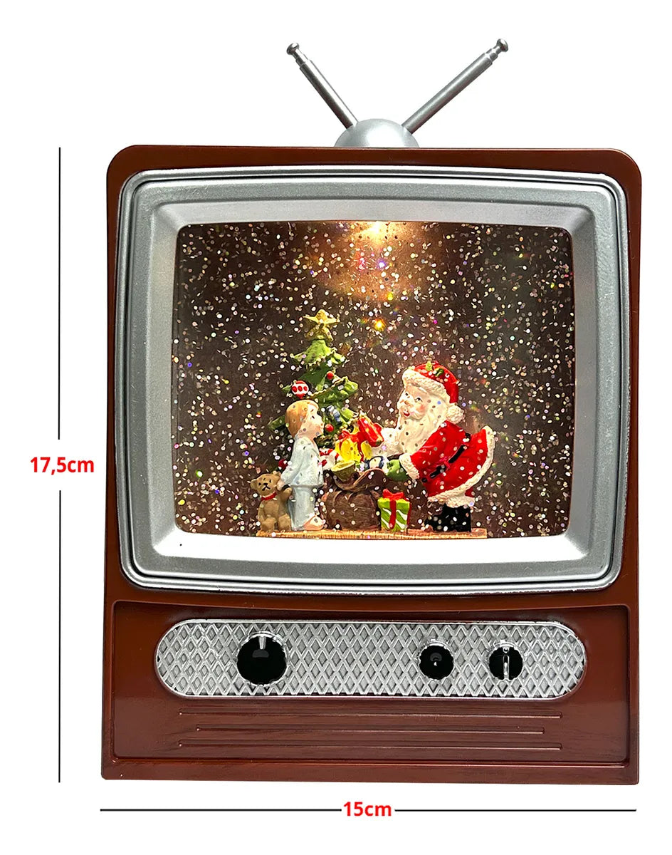 Glob de zapada TV retro cu lumini LED si muzica de Craciun