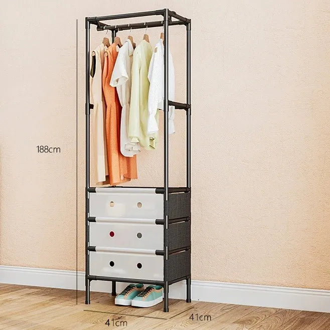 Organizator haine cu 3 sertare si bara umerase 41x41x188 cm, Negru