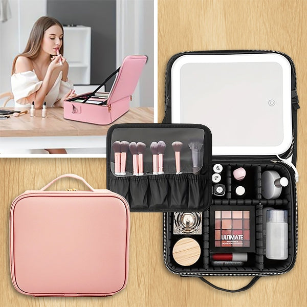 Geanta Cosmetica Pentru Make-up cu Oglinda LED cu Touch, 26x23x11 cm