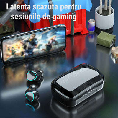 Casti wireless M10, Bluetooth 5.3, Stereo, LED, TWS, Negru