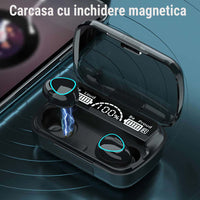 Casti wireless M10, Bluetooth 5.3, Stereo, LED, TWS, Negru - imagine 9