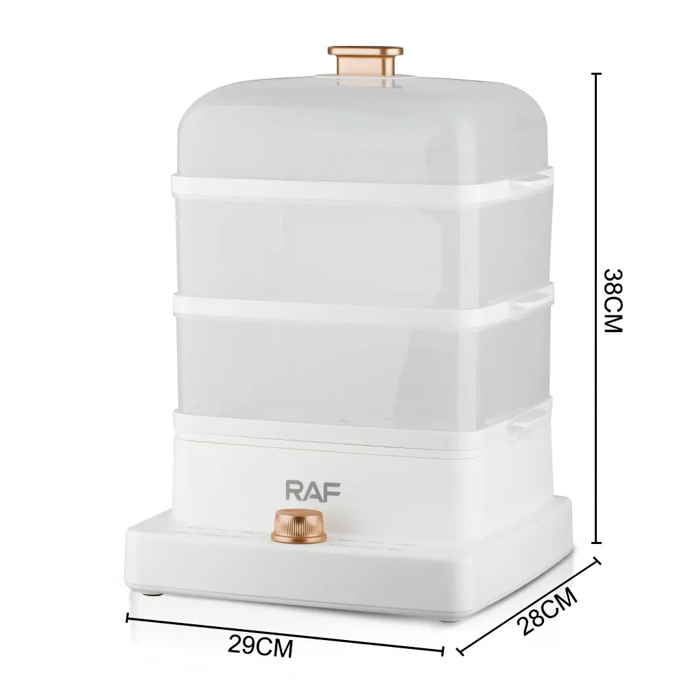 Aparat electric pentru gatit cu aburi, RAF R5238, 1200W, 3 niveluri, 3 x 4L, 38x28x29 cm, alb