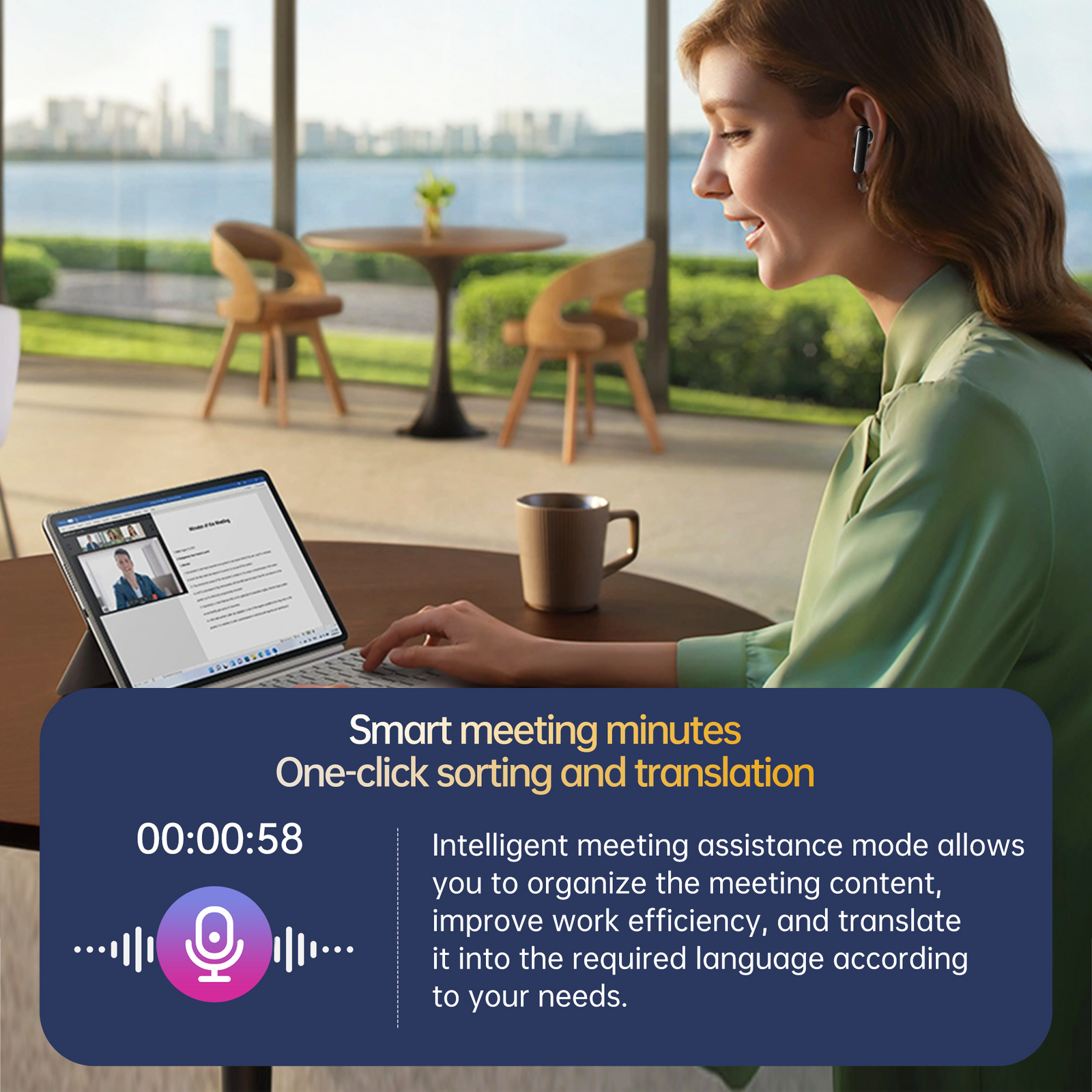 Casti Wireless cu Translator AI, Control APP, Bluetooth si Ecran Digital cu Control Tactil
