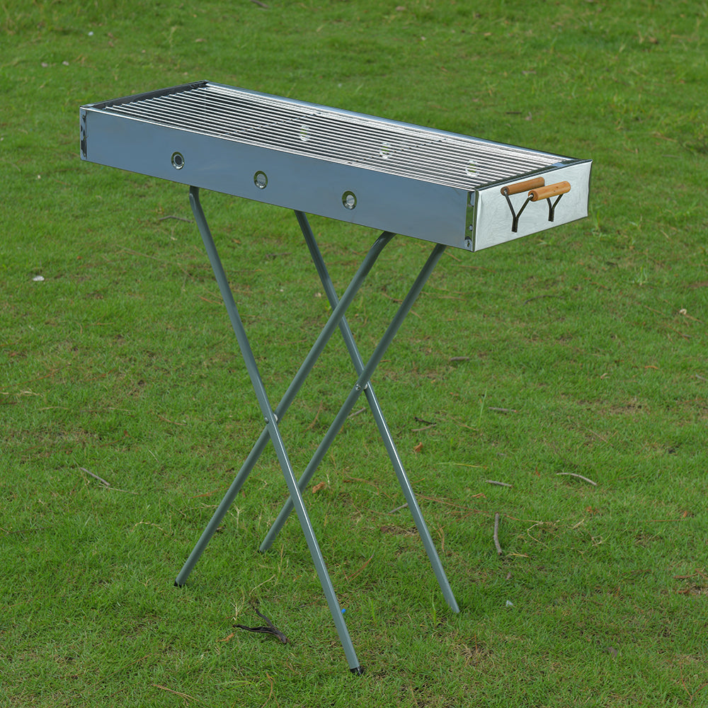 Gratar pliabil portabil cu maner din lemn, 65x30x67 cm
