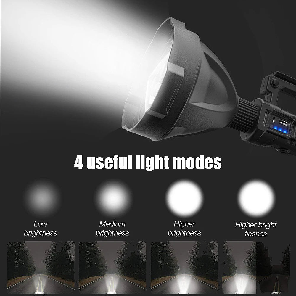 Lanternă Profesionala LED cu Încarcare solara, USB, trepied și 6 Moduri de Iluminat, 3 lentile colorate