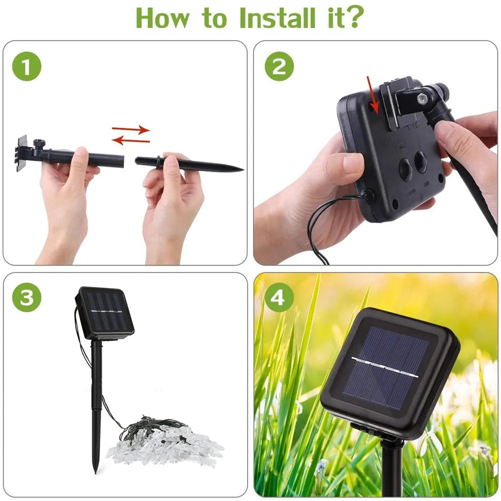 Instalatie Solara cu LED, 7 metri cu 50 fulgi de nea cristal