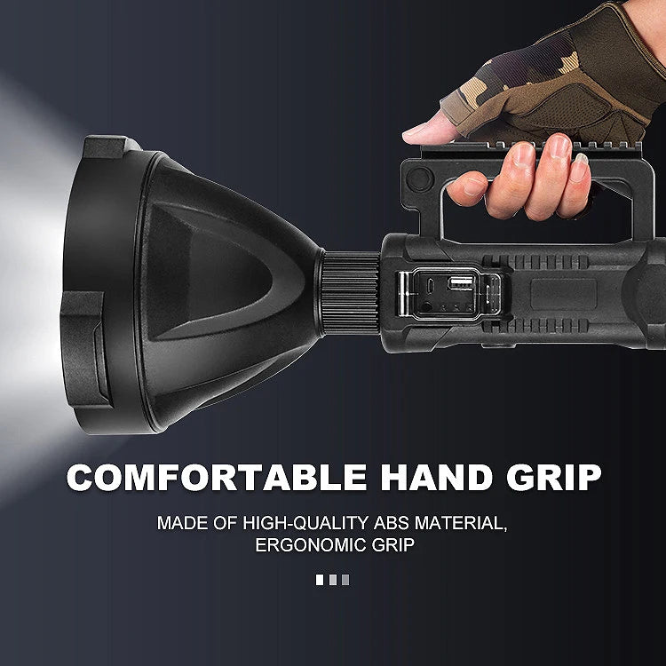 Lanternă Profesionala LED cu Încarcare solara, USB, trepied și 6 Moduri de Iluminat, 3 lentile colorate