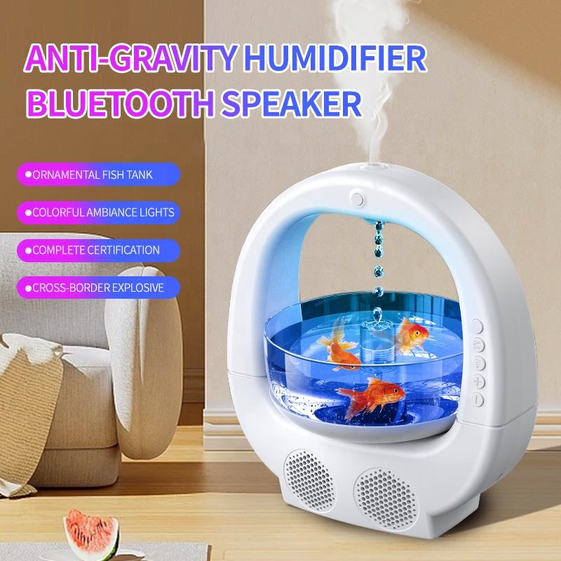 Umidificator cu Bol Decorativ, Boxa Bluetooth si Iluminare RGB, 700 ml, dimensiuni 23 x 25.6 x 16.2 cm, din ABS, alb