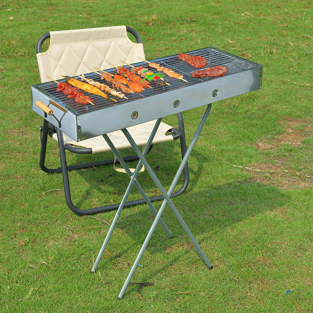 Gratar pliabil portabil cu maner din lemn, 65x30x67 cm