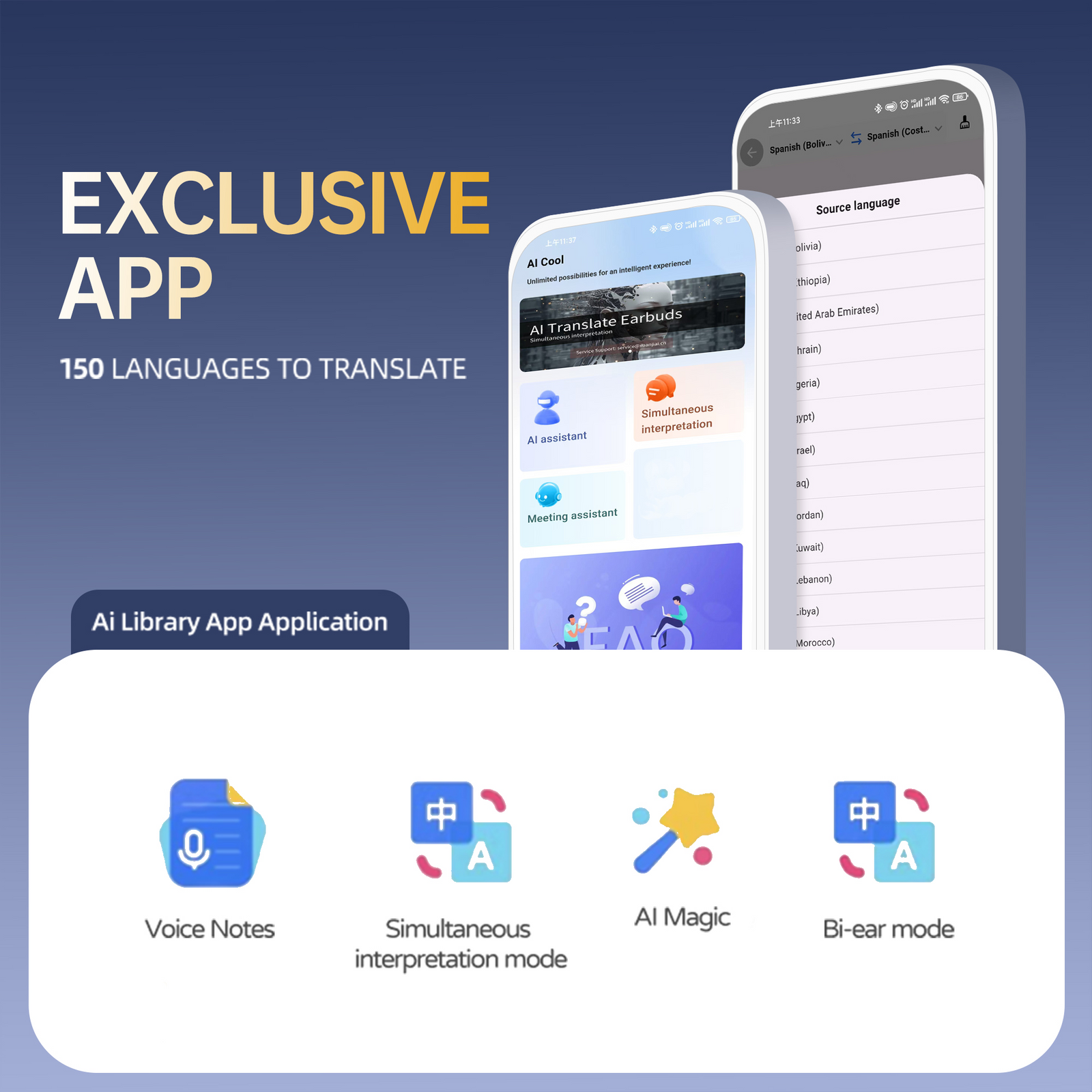 Casti Wireless cu Translator AI, Control APP, Bluetooth si Ecran Digital cu Control Tactil