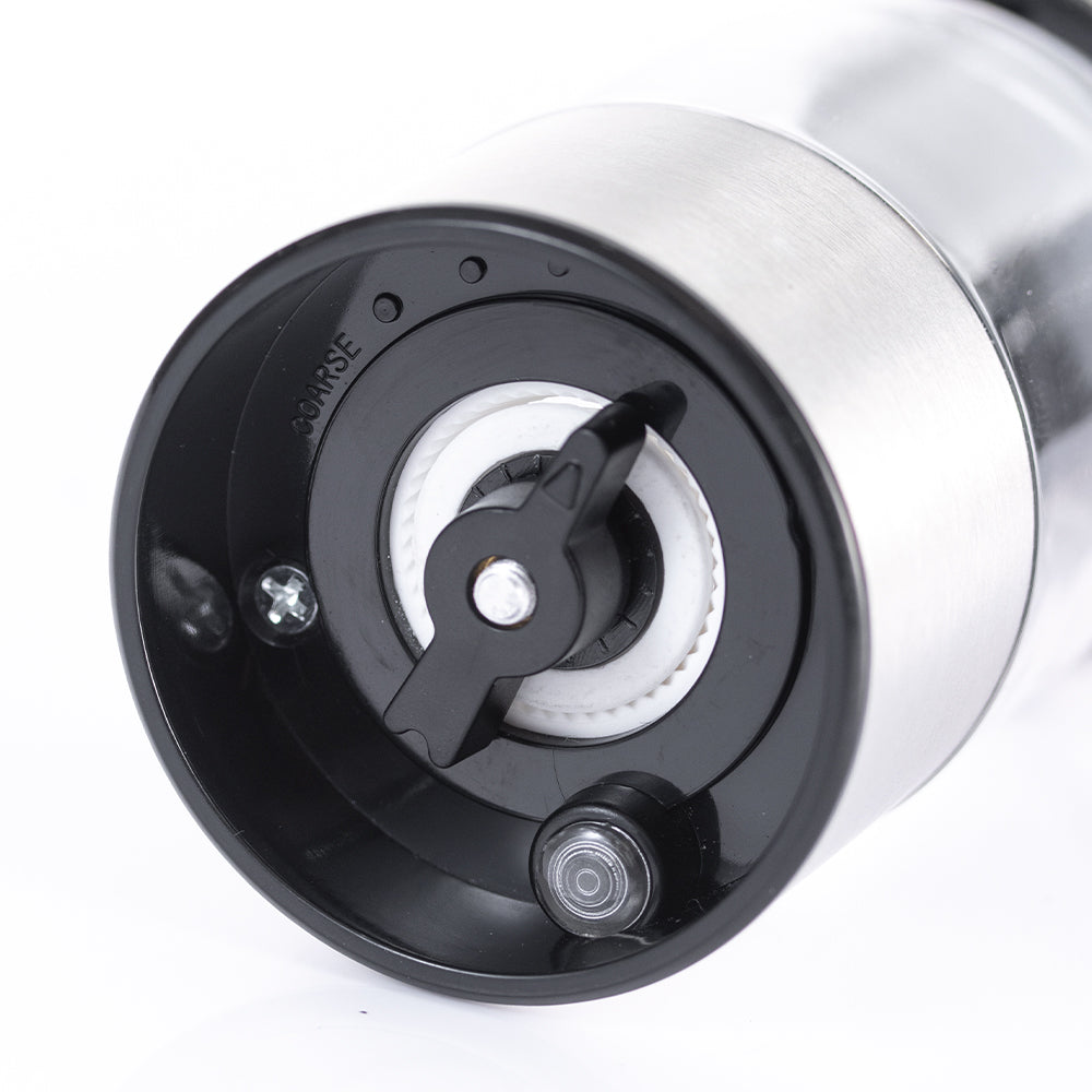 Rasnita electrica sare si piper din otel inoxidabil cu camere depozitare transparente