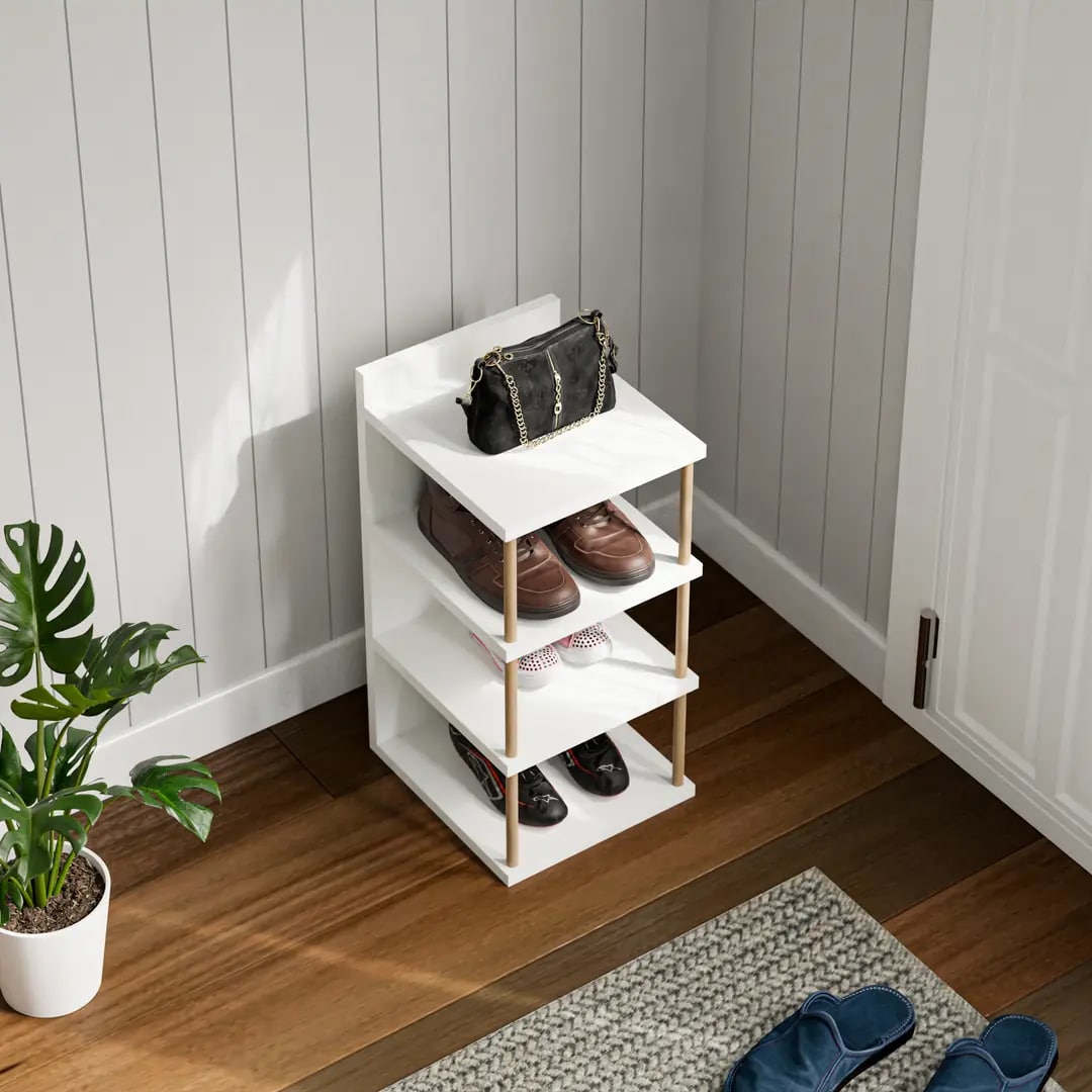 Organizator de pantofi cu 4 polițe din PAL melaminat, 60 x 29 x 30 cm