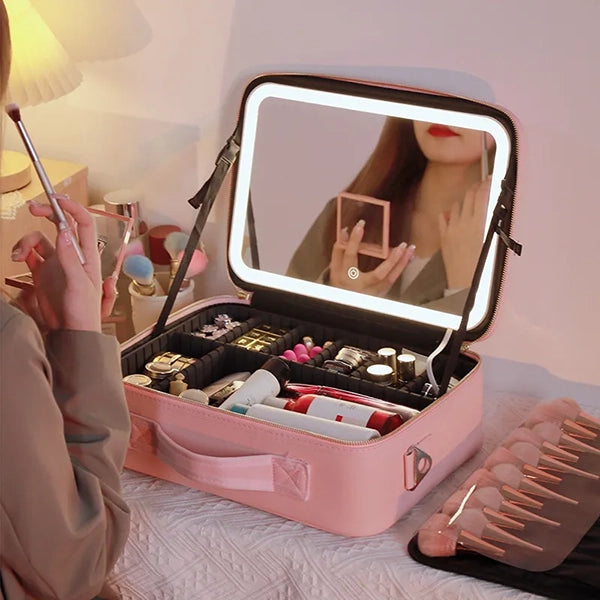 Geanta Cosmetica Pentru Make-up cu Oglinda LED cu Touch, 26x23x11 cm