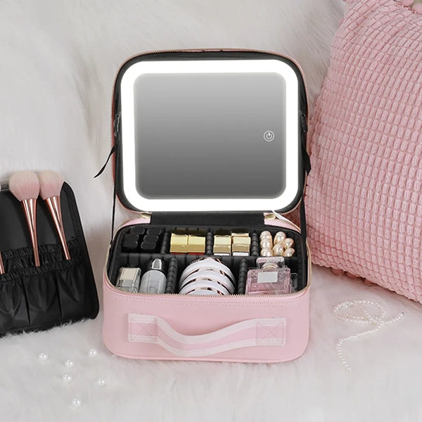 Geanta Cosmetica Pentru Make-up cu Oglinda LED cu Touch, 26x23x11 cm