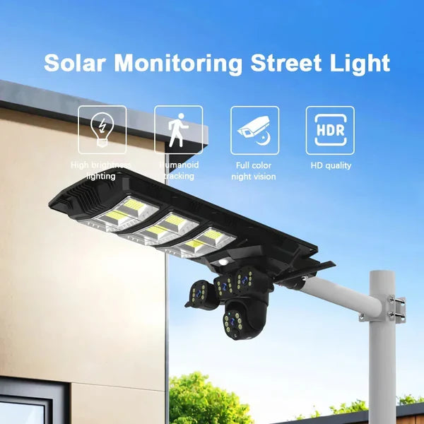 Lampa cu panou solar, 450 W, cu 3 camere supraveghere incorporate, slot sim, 4G, 12MP
