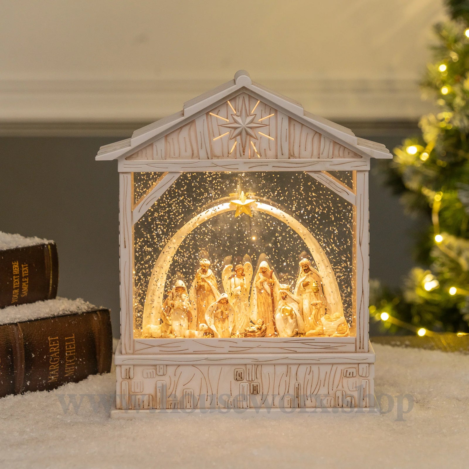 Glob muzical decorativ Craciun - Nasterea Domnului cu sclipici si lumina, 25cm