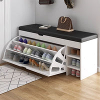 Dulap pentru pantofi tip bancheta, 100 x 30 x 51 cm, Alb/Maro/Gri - imagine 3