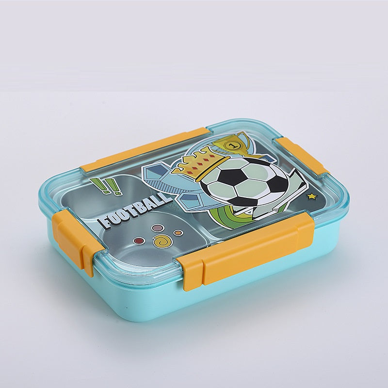 Caserola termica 4 compartimente din inox pentru copii cu lingurita, 900 ml, 16.8 X 22.6 X 6.5cm