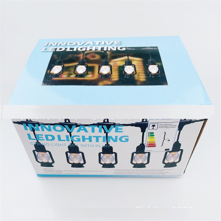 Ghirlanda luminoasa de exterior tip felinar de 10 metri si 10 becuri 220v interconectabil, cablu negru, alb cald