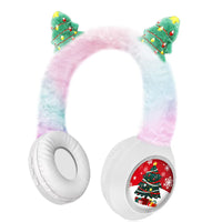 Casti pufoase din plus, Wireless Bluetooth cu urechi model brad de Craciun - imagine 3