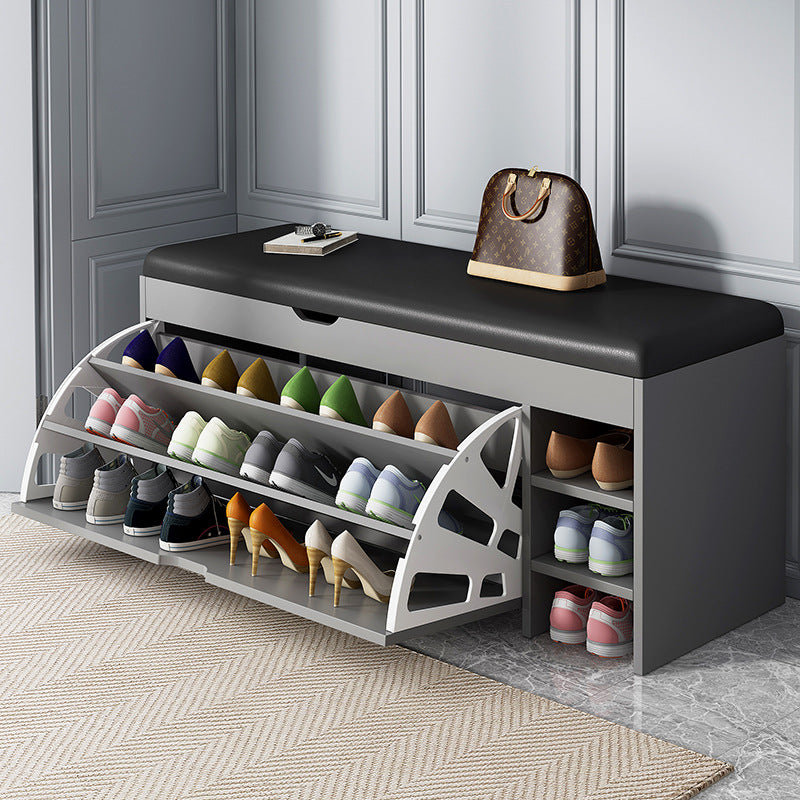 RESIGILAT - Dulap pentru pantofi tip bancheta, 100 x 30 x 51 cm, Alb/Maro/Gri