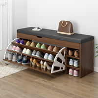 Dulap pentru pantofi tip bancheta, 100 x 30 x 51 cm, Alb/Maro/Gri - imagine 2