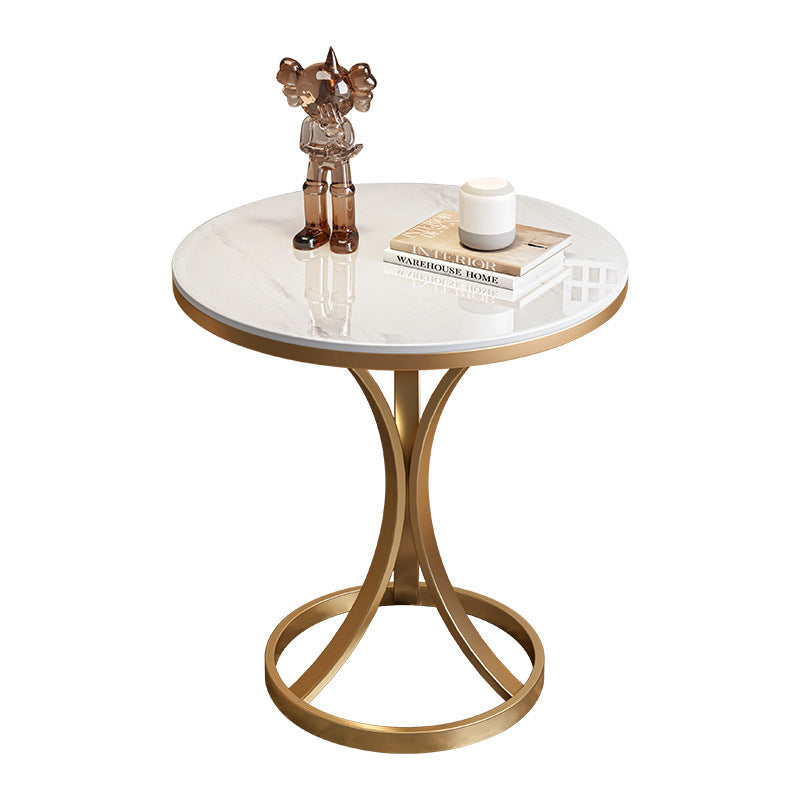 Masa Cafea Alb Auriu cu design minimalist si cadru metalic elegant 55 X 40 cm