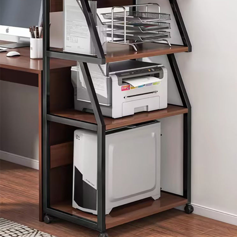 Raft multifunctional cu roti pentru birou, 4 niveluri, cadru metalic, blat MDF, 55x40x131 cm