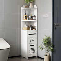 Dulap vertical pentru baie, 3 polite, 2 sertare 100x24x24 cm, alb - imagine 5