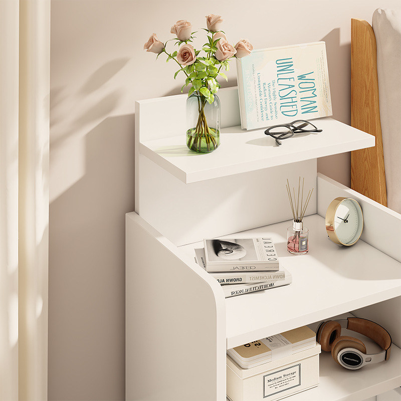 Noptiera moderna cu sertar si 3 polite, 33x26x60cm, alba