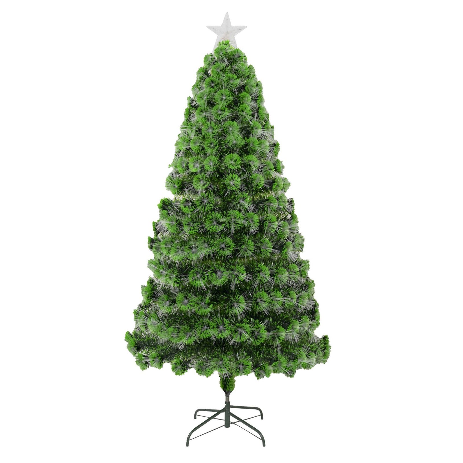 Brad artificial cu fibra optica multicolora si LED-uri, suport metalic, 120cm pana la 240cm