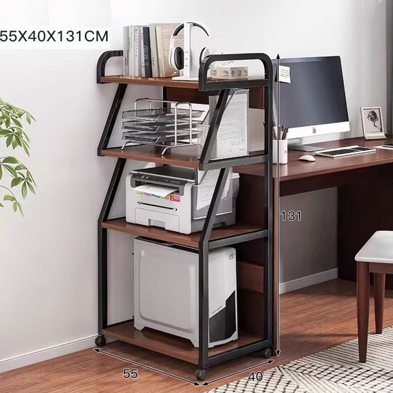 Raft multifunctional cu roti pentru birou, 4 niveluri, cadru metalic, blat MDF, 55x40x131 cm