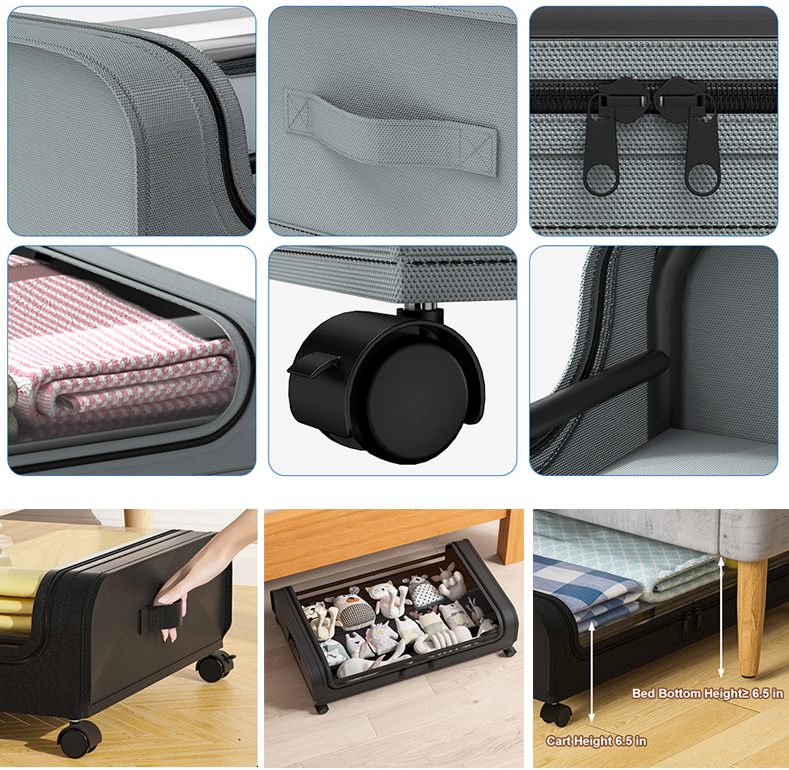 Organizator haine pentru depozitare sub pat „ClearView” – cu roti si husa transparenta, 43L