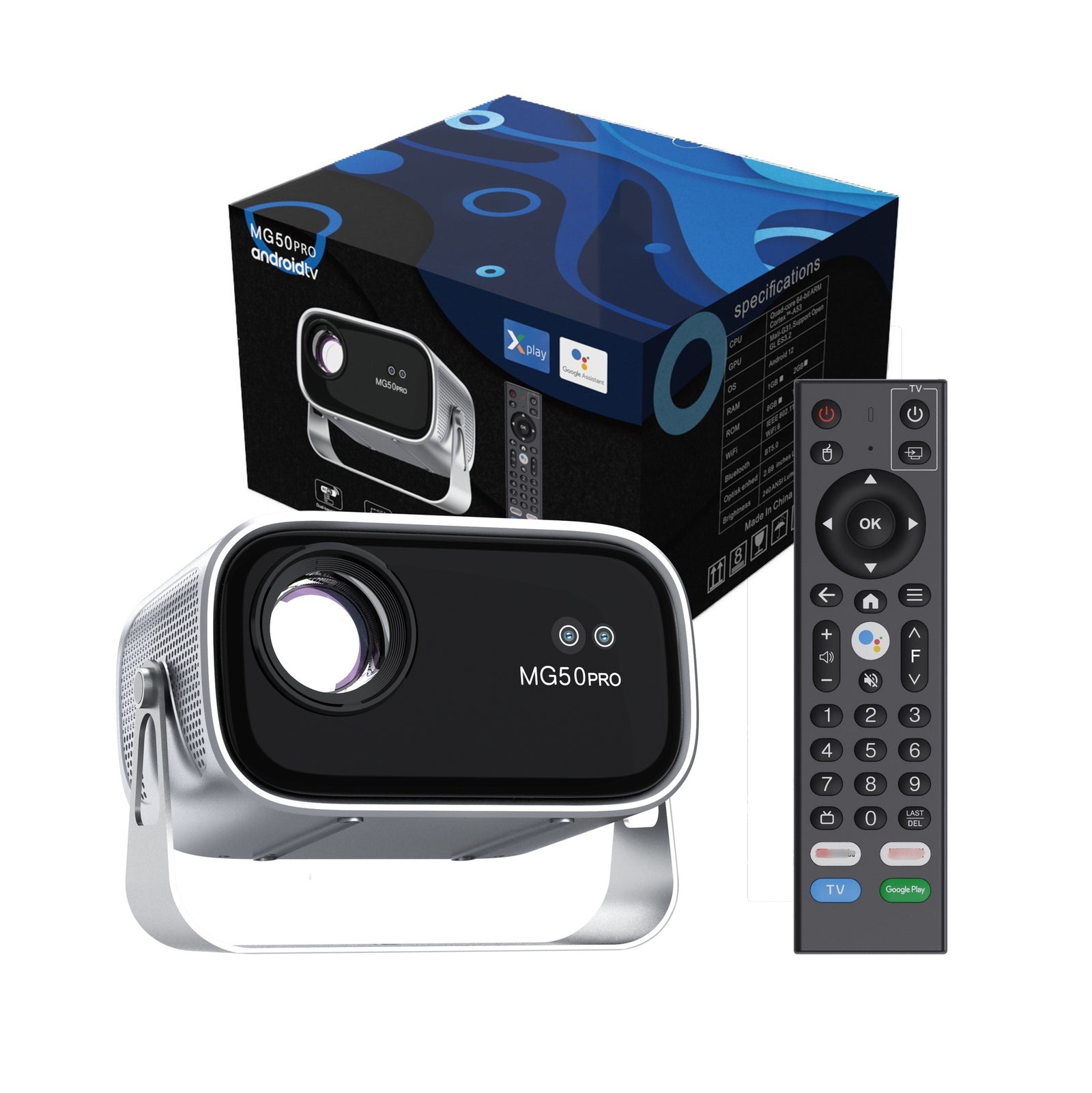 Proiector Smart MG50 PRO – Android 12.0, 720P HD, 300 ANSI, 150” ecran, WiFi 6, Bluetooth 5.1, Google Assistant, Netflix TV