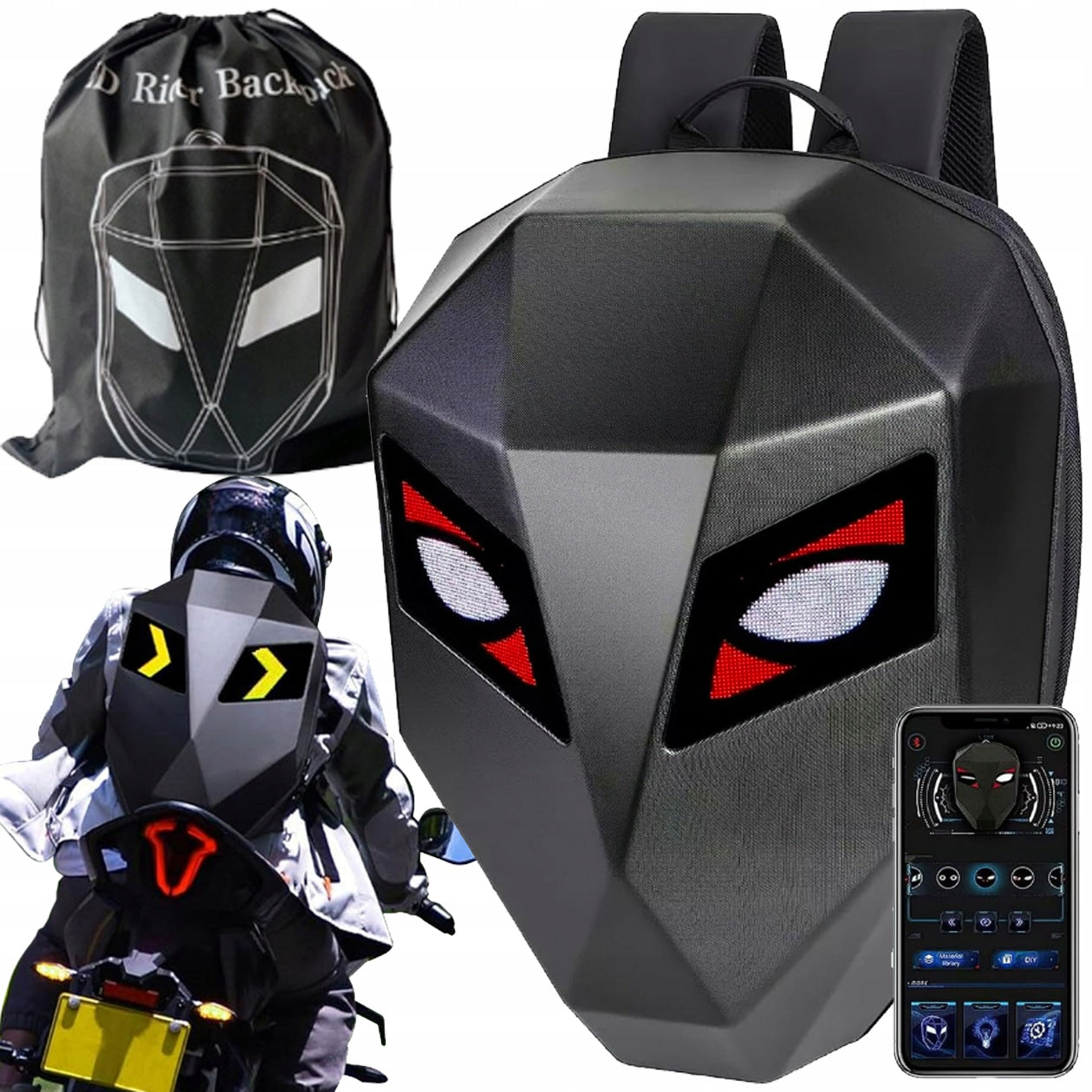 Rucsac moto Led, impermeabil, compartiment laptop 15.6, extensie pentru casca