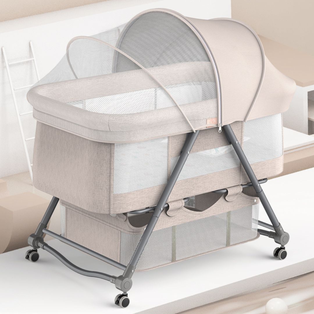 Patut Bebe Multifunctional – Portabil, Pliabil, cu Roti, cu Saltea, Nou-Nascuti
