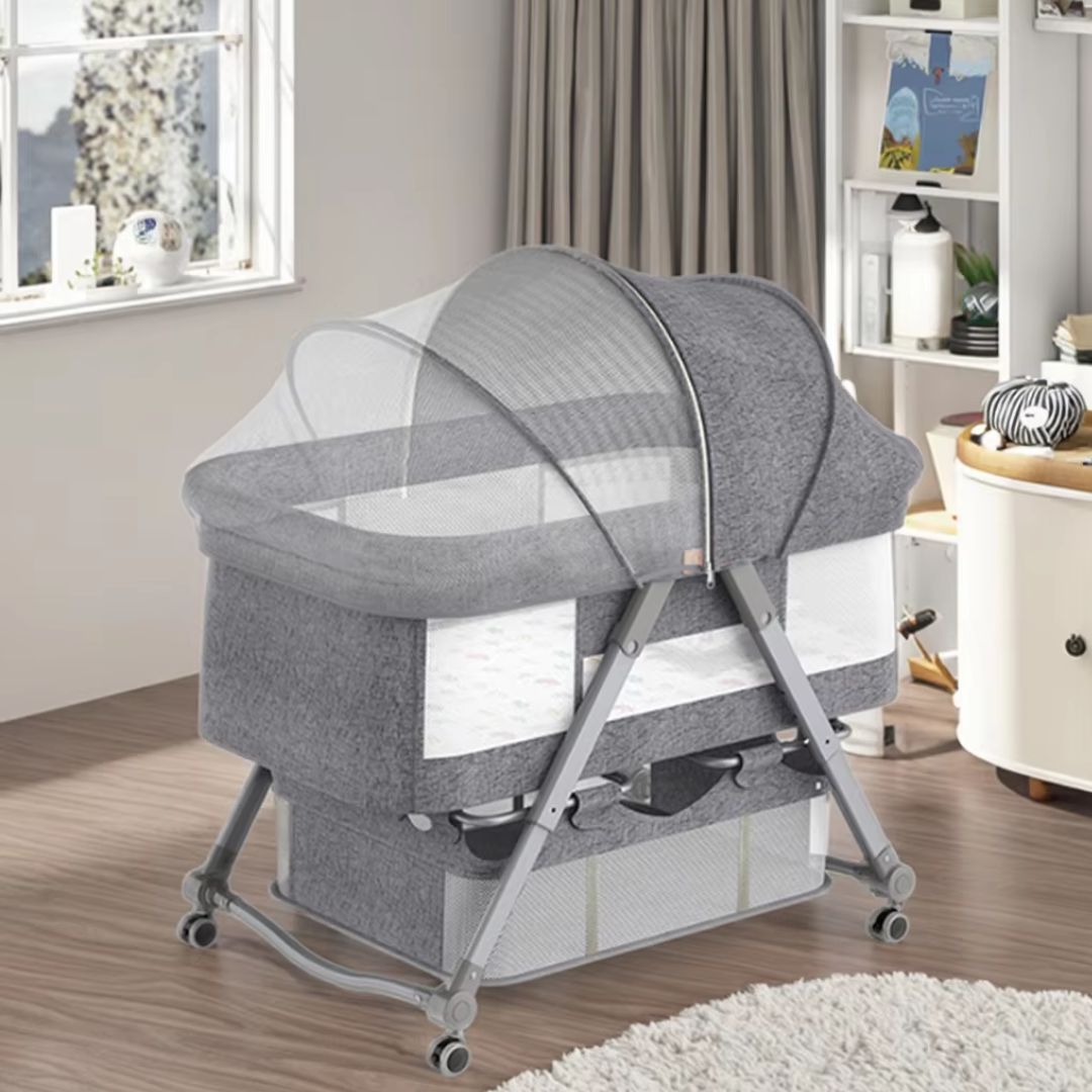Patut Bebe Multifunctional – Portabil, Pliabil, cu Roti, cu Saltea, Nou-Nascuti