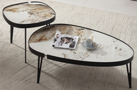 Set 2 Masute de Cafea Moderne din Piatra Sinterizata, Finisaj Lucios, Rezistente la Caldura si Pete, Design Elegant pentru Living